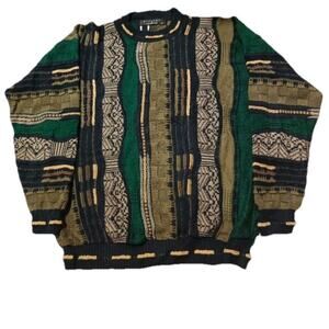 Vintage Protege Sweater Mens L 3D Knit Cosby Grandpa Biggie 90s Artsy Hipster